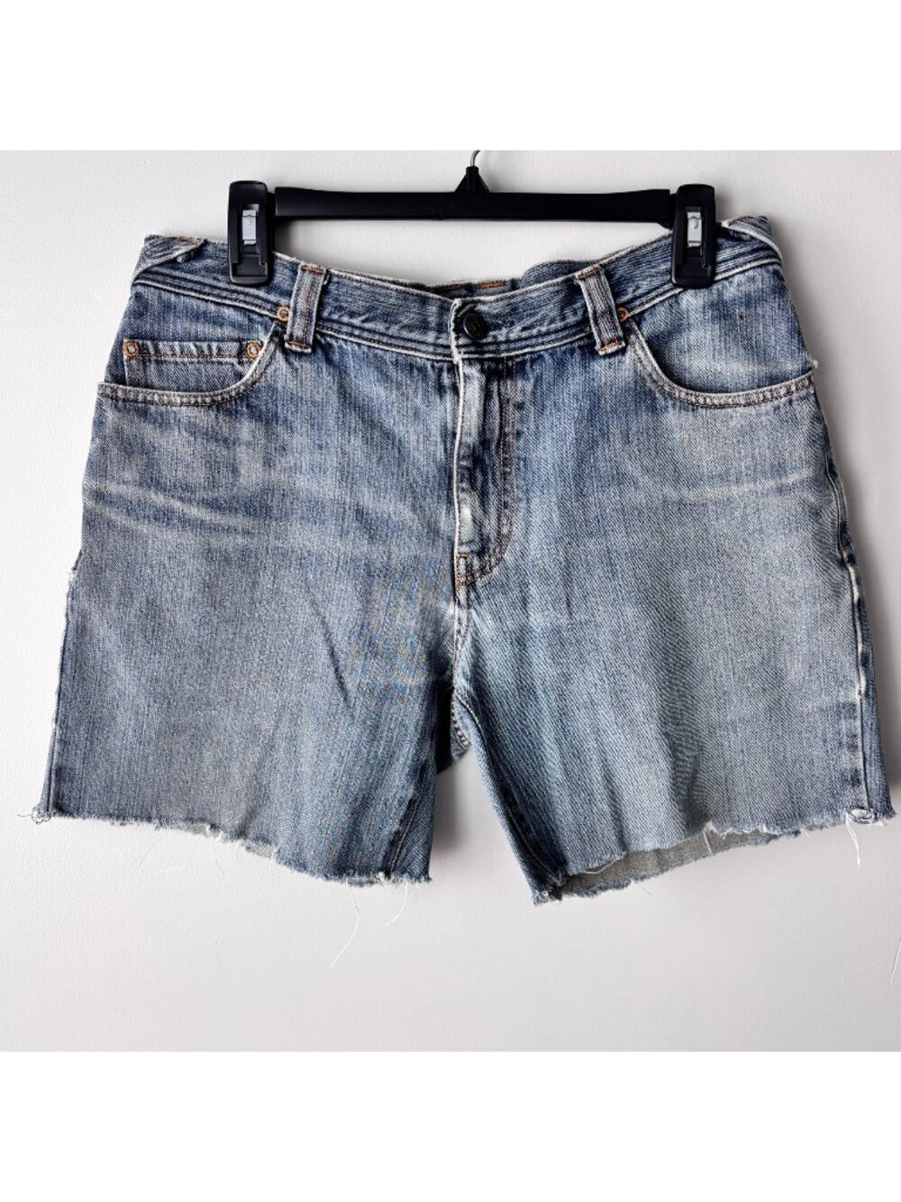 Patagonia Womens Blue Denim Cutoff Shorts Size 10 Organic Cotton Jorts Raw Hem